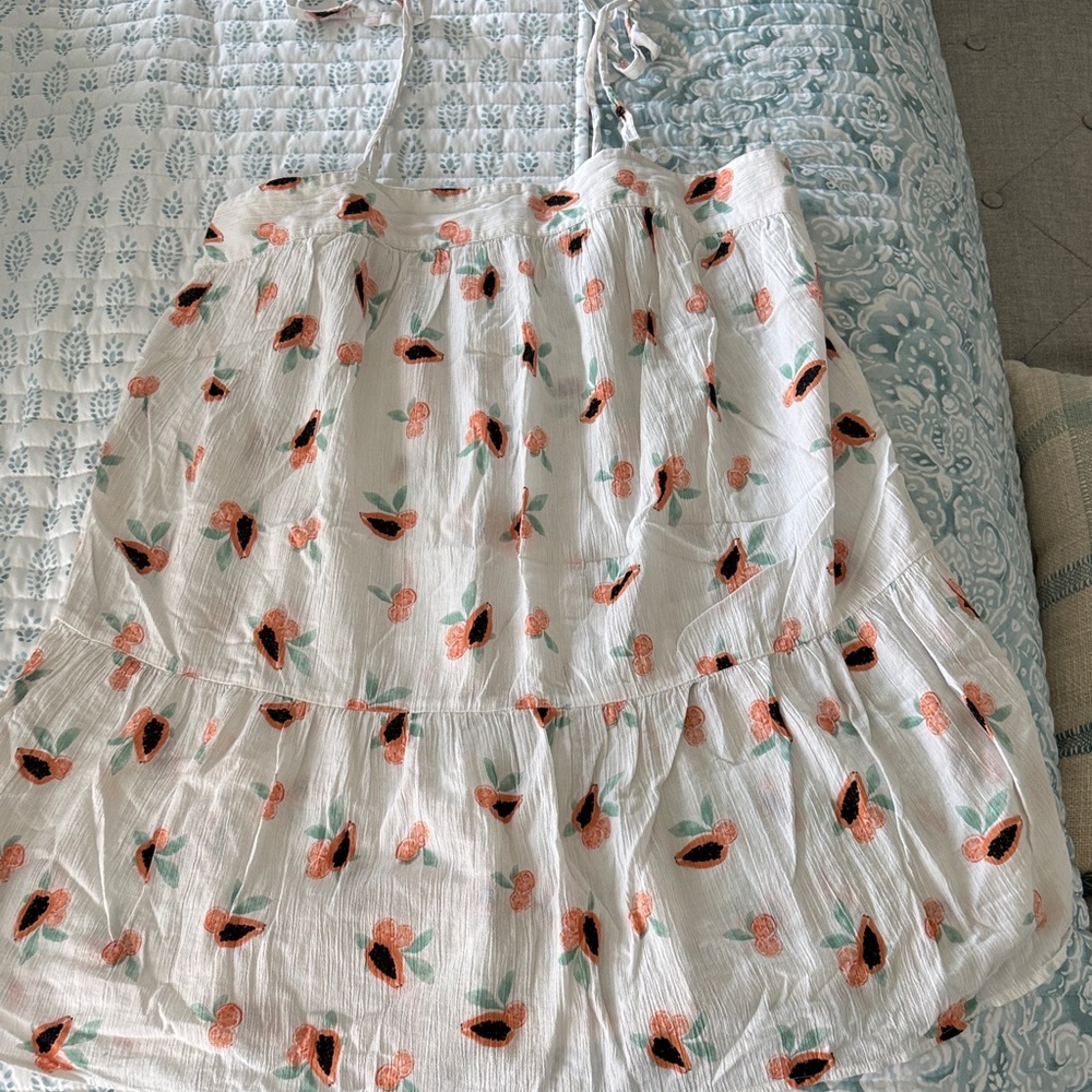 Loft Floral White Sundress with Orange and Black Accents